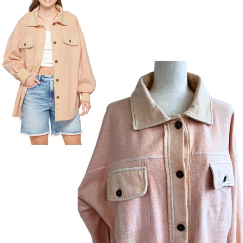 FREE PEOPLE Ruby Shacket Shirt Jacket Peach Size M